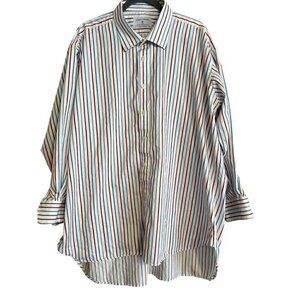 Men's Joseph Turner Long Sleeve Red, White, Blue Striped Button Up Shirt, 19, 37